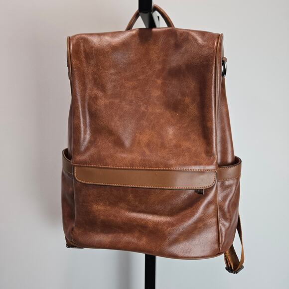 cheruty Handbags - Cheruty Anti-Theft Backpack Cognac Brown Travel Commute Faux Leather Satchel